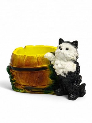 Фигурное кашпо для цветов «Котёнок с бочкой», 500 мл, 23x14x15 см, гипс