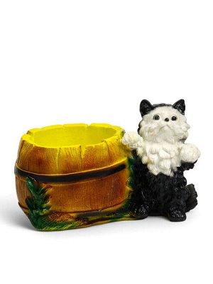 Фигурное кашпо для цветов «Котёнок с бочкой», 500 мл, 23x14x15 см, гипс