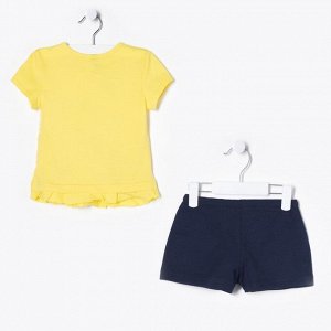 Костюм для девочки (джемпер+шорты), рост 86-92 см, цвет лимонный/тёмно-синий