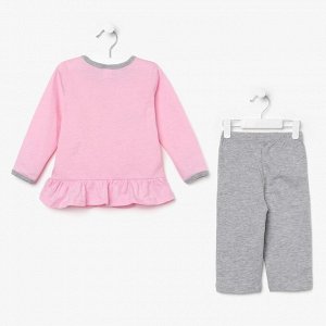 Пижама для девочки, рост 80 см (52), цвет светло-розовый/серый меланж