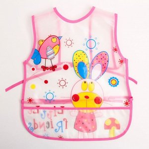 Нагрудник-фартук непромокаемый для девочки, с отворачивающимся карманом, на завязках, цвета МИКС