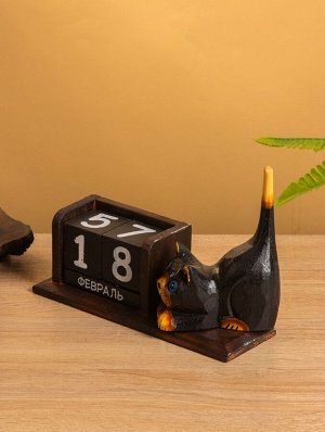 Вечный календарь настольный «Тёмная кошка», 20.5x8.5x13.5 см, дерево