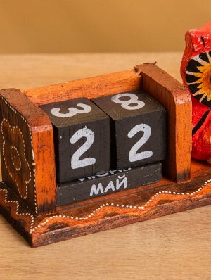Вечный календарь настольный «Розовая сова», 15x6x7 см, дерево