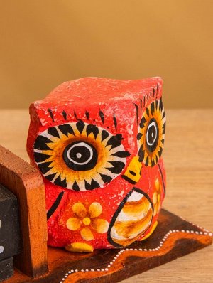 Вечный календарь настольный «Розовая сова», 15x6x7 см, дерево