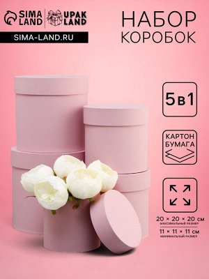 Набор круглых коробок 5 в 1 "Пыльная роза", 20 х 20 x 20 - 11 x 11 x 11 см см