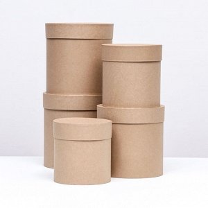 Набор круглых коробок 5 в 1 «Крафт однотонный», 20x20 - 11x11 см