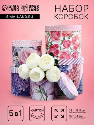 Набор шляпных коробок для цветов 5 в 1, упаковка подарочная, «Весна», 16x14 см - 22x19.5 см
