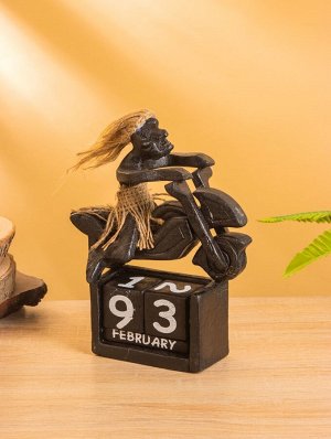Вечный календарь «Абориген на мотоцикле», 20x16x9 см, дерево