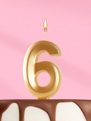 Свеча в торт «Цифра 6», золотая, 6.5 см