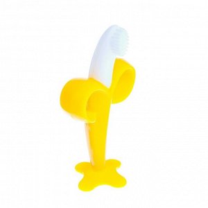 Зубная щётка «Банан», на присоске, с ограничителем для безопасности, силикон, от 3 мес., цвет жёлтый