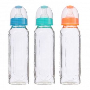 Бутылочка для кормления стеклянная, средний поток, 240 мл, от 0 мес., цвета МИКС