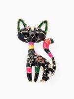 Брошь «Кошка» расписная, цвет чёрный в золоте