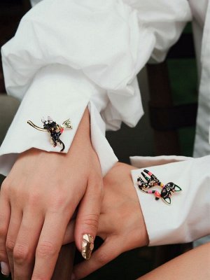 Брошь «Кошка» расписная, цвет чёрный в золоте
