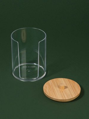 Органайзер для ватных дисков «BAMBOO», с крышкой, d=7x10.1 см, прозрачный, коричневый