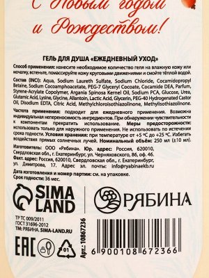 Подарочный набор женский «С Новым годом и Рождеством», гель для душа, шампунь и пена для ванны 3x250 мл, РЯБИНА