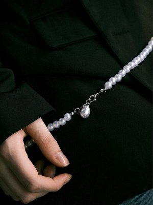 Портупея женская «Бусина» жемчужная капля, цвет белый в серебре, 162 см