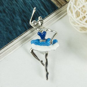 Брошь "Балерина", цвет бело-синий в серебре
