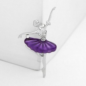 Брошь "Балерина" со стразами, цвет фиолетовый в серебре
