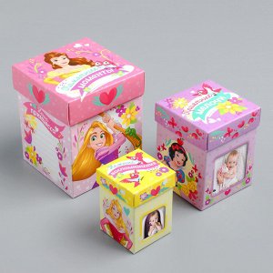 Памятные коробочки для новорожденных, Принцессы, 3 шт, с местом под фото