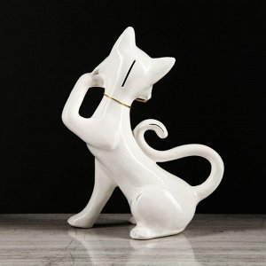 Копилка "Кошка Милена", глазурь, белая, 30 см