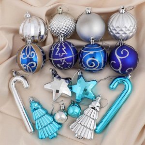 Набор украшений пластик 54 шт "Рождественский сюрприз" серебро, синий, голубой