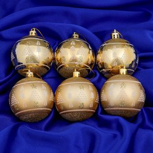 Набор шаров пластик d-6 см, 8 шт "Звёздные ёлочки" золото