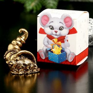 Сувенир металл "Мышка Счастья, богатства", золото, в коробке 2,8х3,7 см
