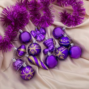 Набор украшений пластик 14 шт "Праздник" фиолетовый