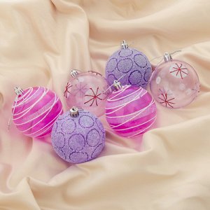 Набор шаров пластик d-8 см, 6 шт "Волшебство" розово-фиолетовый