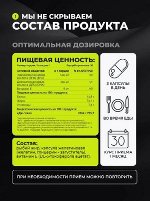 1WIN. Омега-3 Премиальный рыбий жир в капсулах, ДГК+ЭПК 900 мг