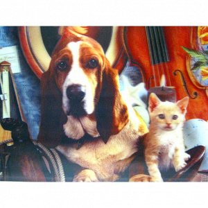 Картина 3D 34х24см пластик Собака и кошка