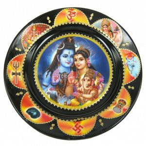 Тарелка декоративная Шива, Парвати, Ганеш 20см керамика