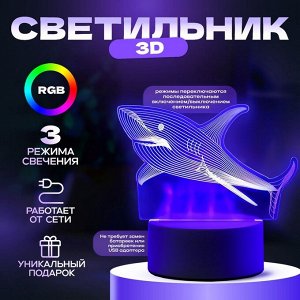 Светильник 3D RISALUX «Акула», LED-ночник, RGB, от сети, 9.5x15x14 см