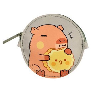 Кошелек для банкнот и монет 90х90 мм "КАПИБАРА С ПЕЧЕНЬКОЙ" искусственная кожа 69083 Феникс {Китай}
