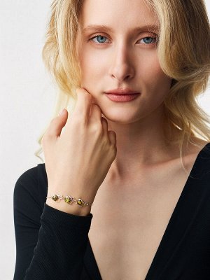 Очаровательный браслет «Чешир» с натуральным янтарём зелёного оттенка