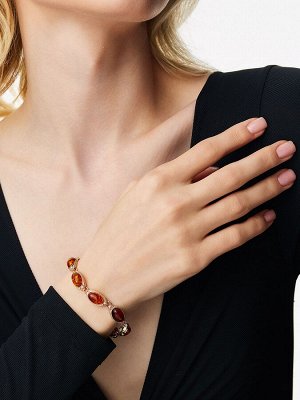 Эффектный браслет из натурального коньячного янтаря, украшенный фианитами «Ренессанс»