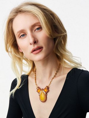 Оригинальное короткое колье из натурального янтаря и бисера «Лукоморье»