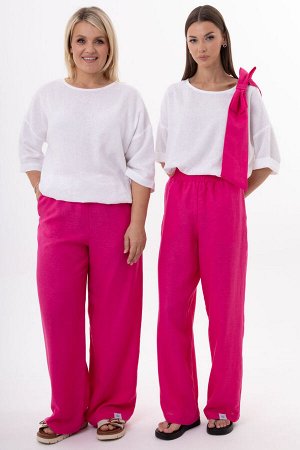 Костюм Костюм Kivviwear 4316431511 фуксия/белый 
Состав: Вискоза-45%; Лён-55%;
Сезон: Лето
Рост: 170

Женский костюм из льна с вискозой | Белорусский комплект: джемпер с бантом и брюкиКостюм из белор