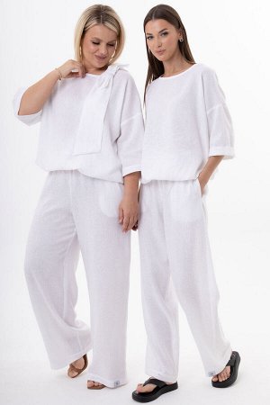 Костюм Костюм Kivviwear 4316431501 белый 
Состав: Вискоза-45%; Лён-55%;
Сезон: Лето
Рост: 170

Женский костюм из льна с вискозой | Белорусский комплект: джемпер с бантом и брюкиКостюм из белорусского
