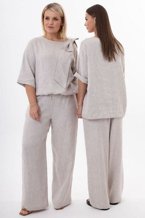 Костюм Костюм Kivviwear 4316431502 бежевый 
Состав: Вискоза-45%; Лён-55%;
Сезон: Лето
Рост: 170

Женский костюм из льна с вискозой | Белорусский комплект: джемпер с бантом и брюкиКостюм из белорусско
