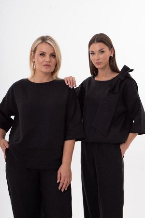 Костюм Костюм Kivviwear 4316431506 черный 
Состав: Вискоза-45%; Лён-55%;
Сезон: Лето
Рост: 170

Женский костюм из льна с вискозой | Белорусский комплект: джемпер с бантом и брюкиКостюм из белорусског