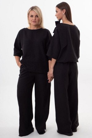 Костюм Костюм Kivviwear 4316431506 черный 
Состав: Вискоза-45%; Лён-55%;
Сезон: Лето
Рост: 170

Женский костюм из льна с вискозой | Белорусский комплект: джемпер с бантом и брюкиКостюм из белорусског