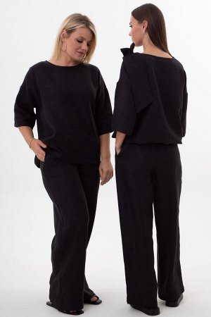 Костюм Костюм Kivviwear 4316431506 черный 
Состав: Вискоза-45%; Лён-55%;
Сезон: Лето
Рост: 170

Женский костюм из льна с вискозой | Белорусский комплект: джемпер с бантом и брюкиКостюм из белорусског