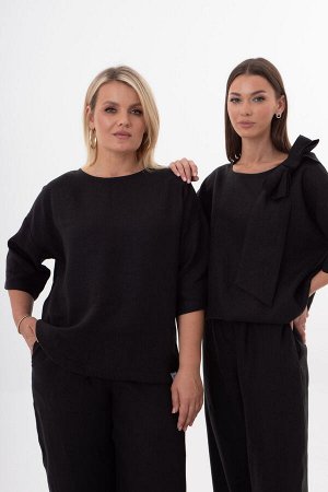 Костюм Костюм Kivviwear 4316431506 черный 
Состав: Вискоза-45%; Лён-55%;
Сезон: Лето
Рост: 170

Женский костюм из льна с вискозой | Белорусский комплект: джемпер с бантом и брюкиКостюм из белорусског