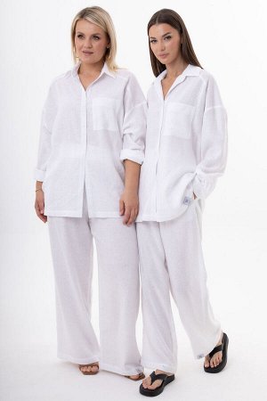 Костюм Костюм Kivviwear 4314431501 белый 
Состав: Вискоза-45%; Лён-55%;
Сезон: Лето
Рост: 170

Женский костюм из льна с вискозой | Белорусский премиум-комплект: блуза и брюкиЭлегантный женский костюм