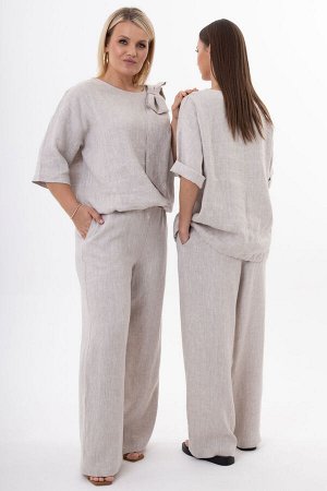 Костюм Костюм Kivviwear 4316431502 бежевый 
Состав: Вискоза-45%; Лён-55%;
Сезон: Лето
Рост: 170

Женский костюм из льна с вискозой | Белорусский комплект: джемпер с бантом и брюкиКостюм из белорусско