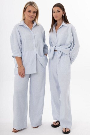Костюм Костюм Kivviwear 4314431503 голубой 
Состав: Вискоза-45%; Лён-55%;
Сезон: Лето
Рост: 170

Женский костюм из льна с вискозой | Белорусский премиум-комплект: блуза и брюкиЭлегантный женский кост