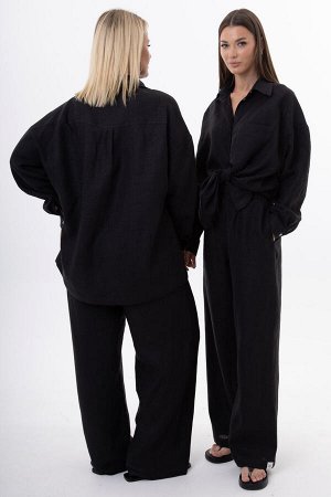 Костюм Костюм Kivviwear 4314431506 черный 
Состав: Вискоза-45%; Лён-55%;
Сезон: Лето
Рост: 170

Женский костюм из льна с вискозой | Белорусский премиум-комплект: блуза и брюкиЭлегантный женский костю