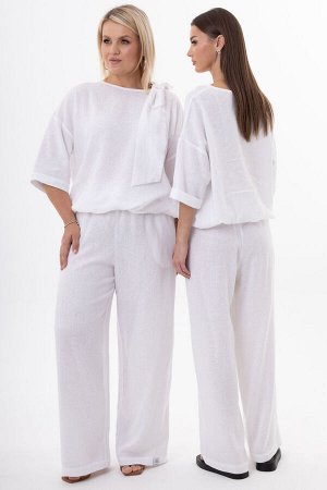 Костюм Костюм Kivviwear 4316431501 белый 
Состав: Вискоза-45%; Лён-55%;
Сезон: Лето
Рост: 170

Женский костюм из льна с вискозой | Белорусский комплект: джемпер с бантом и брюкиКостюм из белорусского
