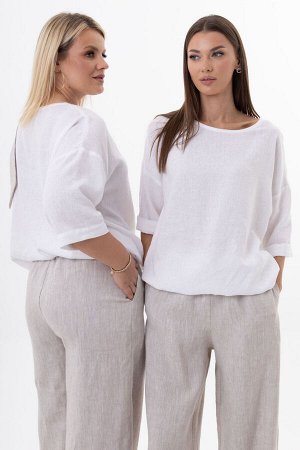 Костюм Костюм Kivviwear 4316431508 бежевый/белый 
Состав: Вискоза-45%; Лён-55%;
Сезон: Лето
Рост: 170

Женский костюм из льна с вискозой | Белорусский комплект: джемпер с бантом и брюкиКостюм из бело